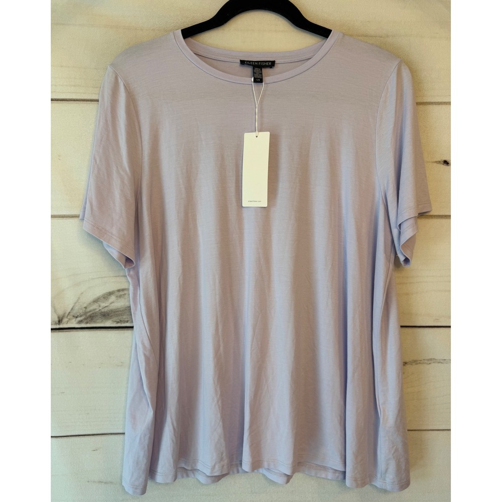 Eileen Fisher Womens Lavender Purple Viscose Jersey Crew Neck Tee Shirt L/G NWT